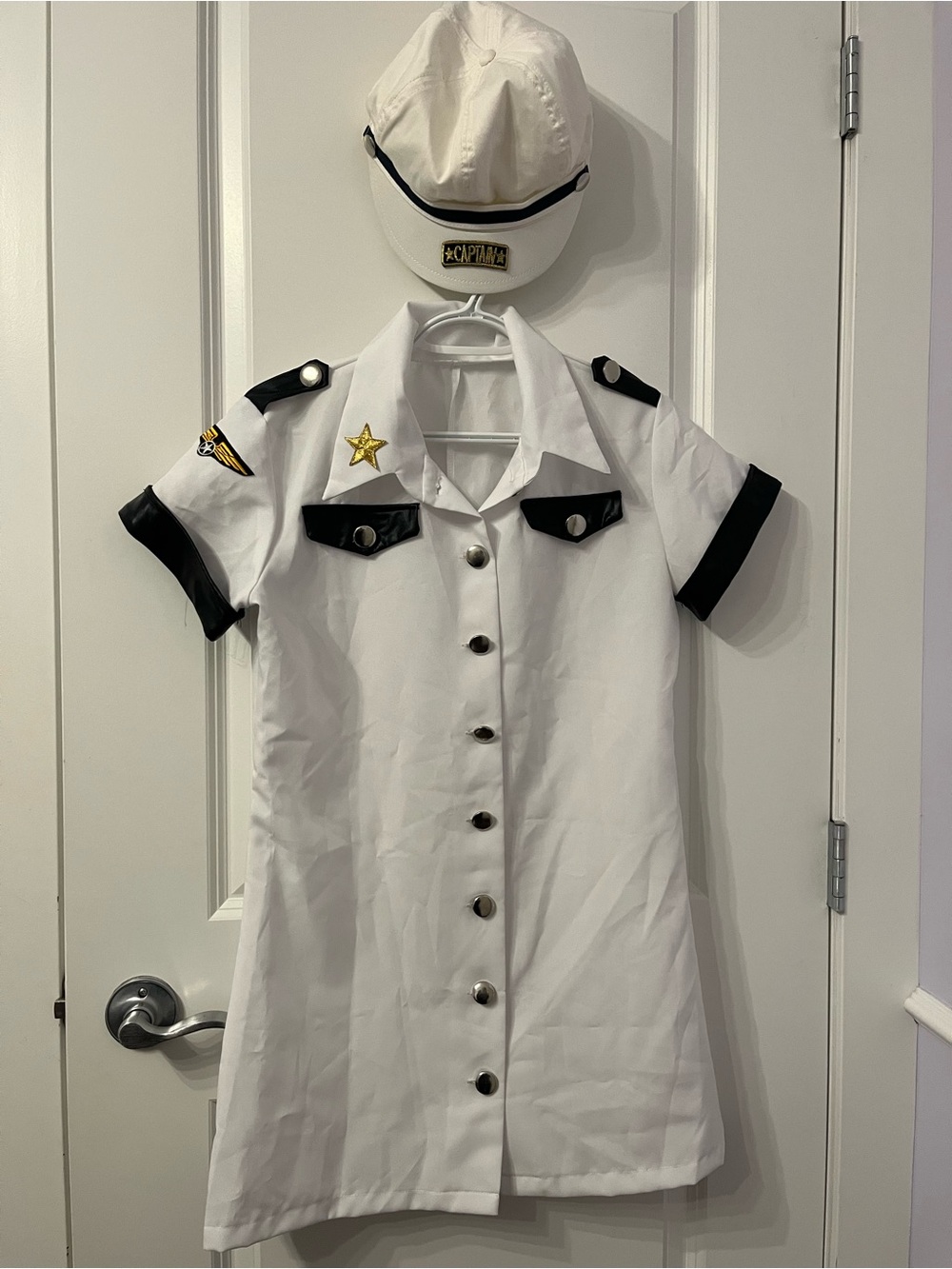 Kids White Captain Dress with Black Trim